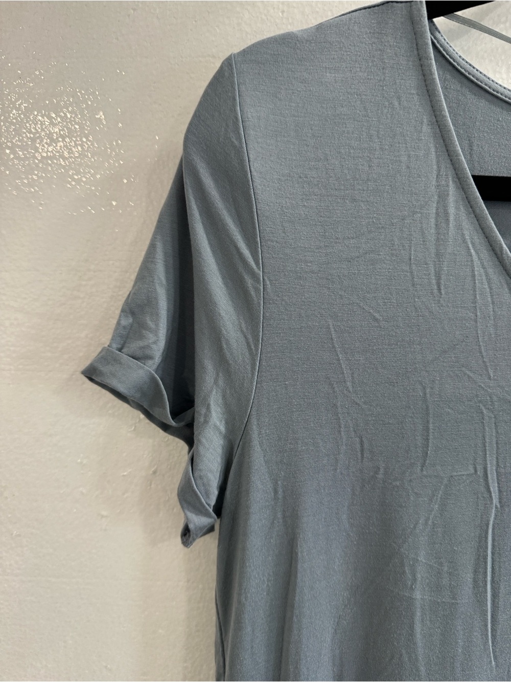 Cable & Gauge Gray Blue Tiered Babydoll Dress V-Neck Short Sleeve Women’s Size L - Picture 4 of 7